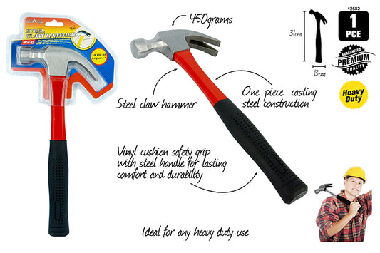 1pce Steel Claw Hammer-450G/16oz  12582