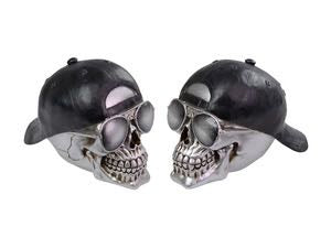 18CM SILVER SKULL WITH SUNNIES & HAT. SKULSHAT