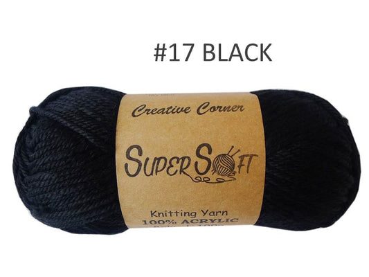 #17 BLACK SUPER SOFT KNITTING YARN 100% ACRYLIC. CRA20861