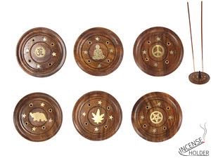 7.5CM ROUND SHEESHAM WOODEN INCENSE HOLDER. INSHOL6