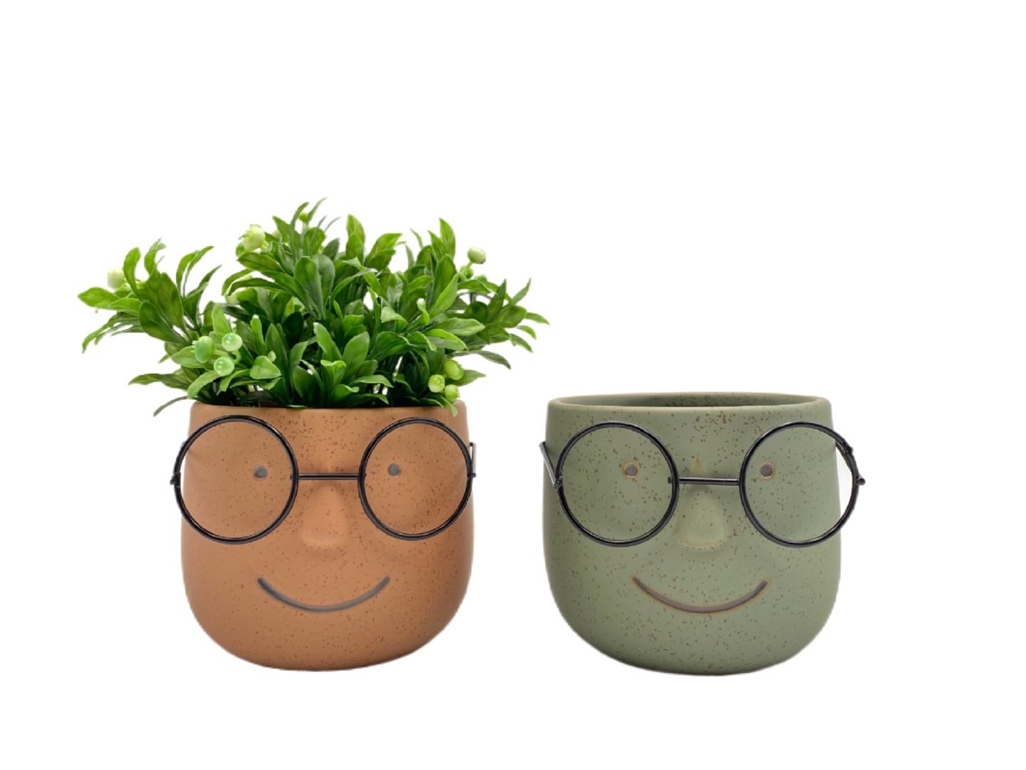 MAN W METAL GLASSES CERAMIC POT PLANTER 12.5X10.5CMH 2 ASST. CVA30461