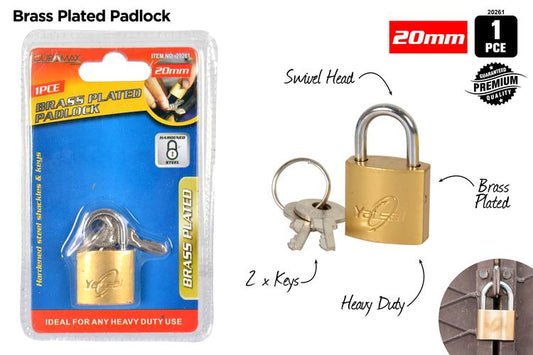 1pce Padlock-20mm-Brass Plated .20261