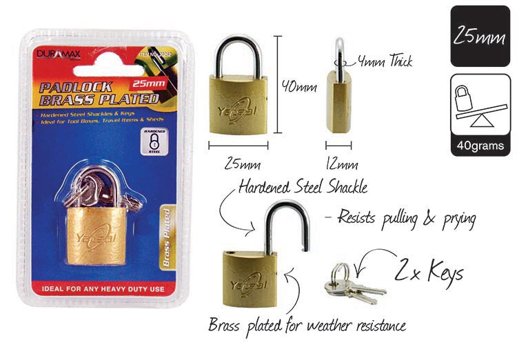 1pce Padlock-25mm-Brass Plated.  20262