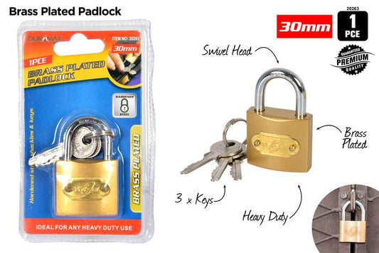 1pce Padlock-30mm-Brass Plated.20263