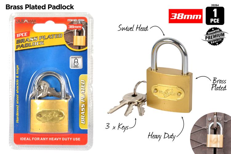 1pce Padlock-38mm-Brass Plated. 20264