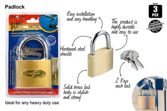 1pce Padlock-63mm-Brass Plated. 20267