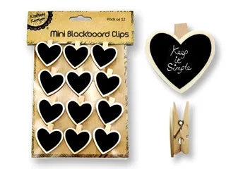 MINI HEART CHALKBOARD CLIPS/12 .CRAFT 207817