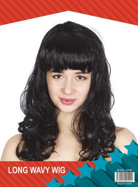 Long Wavy Wig with Fringe Black (22540)