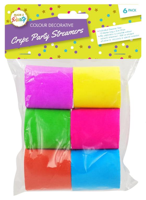 Colour Decorative Party Streamers - 6PK. DUR4709