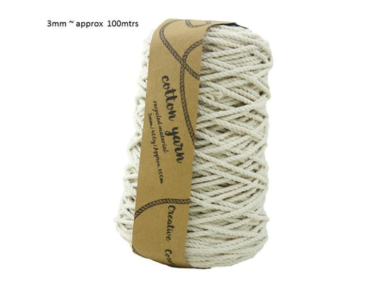 MACRAME COTTON YARN 100mtrs 3mm 400g NATURAL. CRA27885