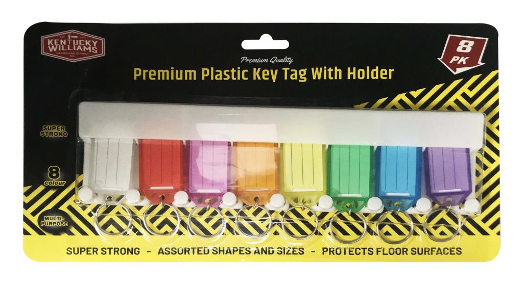 8PK Plastic Key Tags with Plastic Wall Mount Holder  DUR1543