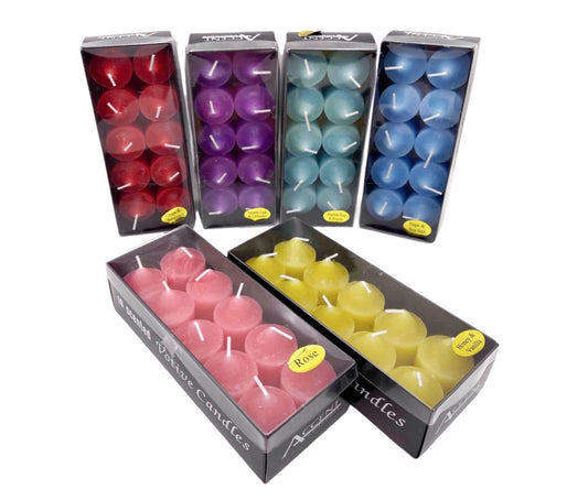 SCENTED VOTIVE CANDLE 10/P ASSORTED COLOURS . CPU30633