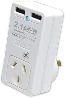Sansai Dual USB Mains Charger w/ Surge Protected Socket 2.1AMP Power Supply  PAD-102USB