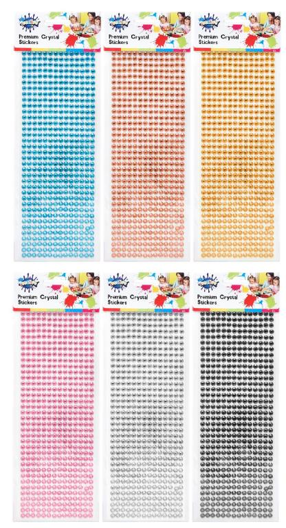Single Colour Crystal Sticker Pack - 6 Assorted Colours   DUR1796