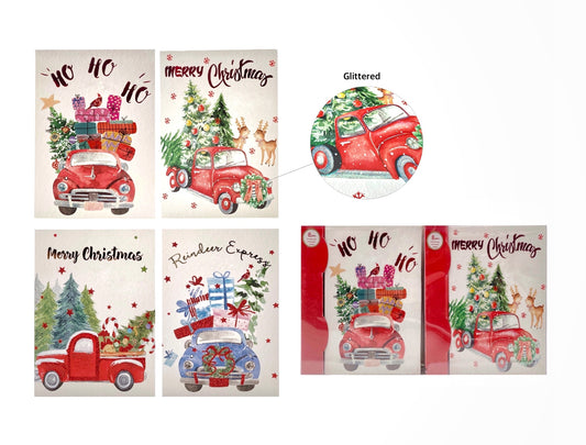 XMAS CAR FOILED & GLITTER CARDS PK8 4 ASST.XMS31409