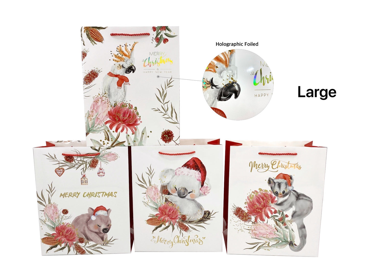 AUSTRALIA NATIVE XMAS BAG LGE 190gsm 32.5x26.3x13.8cm 4 ASST. XMS31416