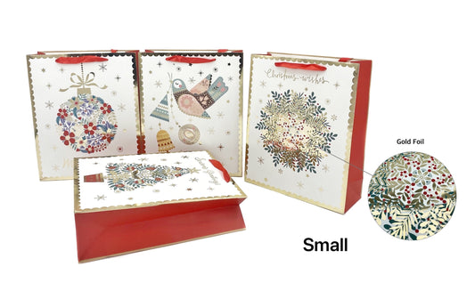 XMAS WISHES GOLD STAMP BAG SML 210gsm 12x16x6.5cm 4 ASST. XMS31425