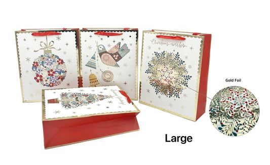 XMAS WISHES GOLD STAMP BAG LRG 210gsm 26x32x12cm 4 ASST. XMS31427