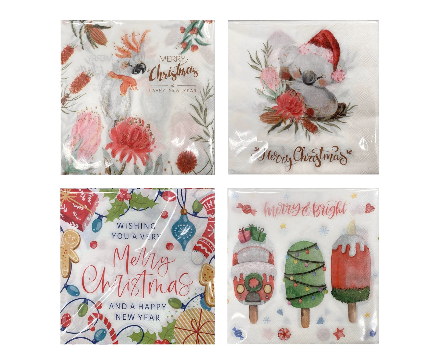 XMAS TIME NAPKINS 33x33cm PK20 18gsm 2PLY 4 ASST DES. XMS31471