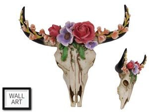 30CM FLORAL TRIBAL COW SKULL WALL HANGER. COWSKFL