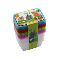 REUSABLE FOOD CONTAINERS 20PK COLOURED LIDS 300ML PDQ  68212