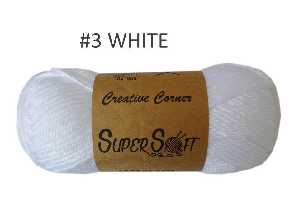 #3 WHITE SUPER SOFT KNITTING YARN 100% ACRYLIC .CRA20847