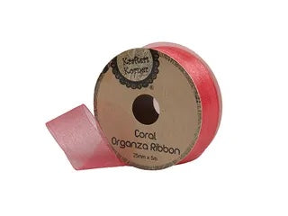 ORGANZA CORAL RIBBON 25MMX5M . CRAFT 251179