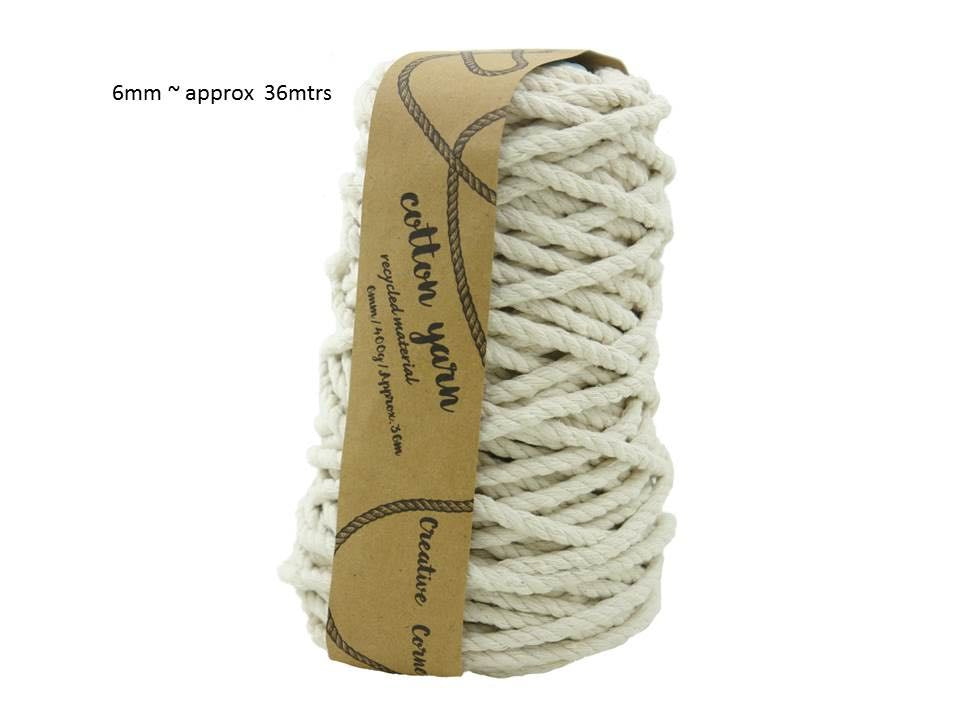 MACRAME COTTON YARN 36mtrs 6mm 400g NATURAL. CRA27887