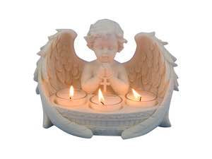 21CM PRAYING CHERUB WITH 3 TEALIGHT CANDLE HOLDER.CHERTEAP