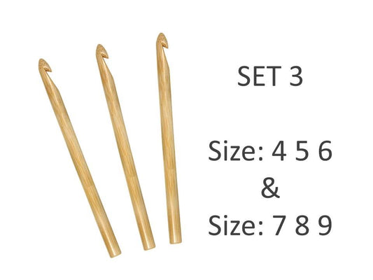 3 PC BAMBOO CROCHET NEEDLE SIZE 4 5 6 & 7 8 9. CRA21844