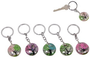 3CM DOUBLE SIDED TREE GLASS KEY RING 6 ASSTD. KRTREEG