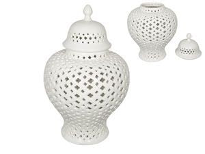 37CM WHITE ROUND MOROCCAN GINGER JAR.  JARWHR37