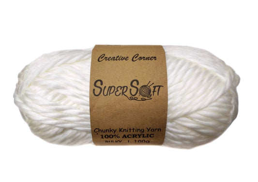 WHITE CHUNKY YARN SUPER SOFT 100G 100% ACRYLIC. CRA30198