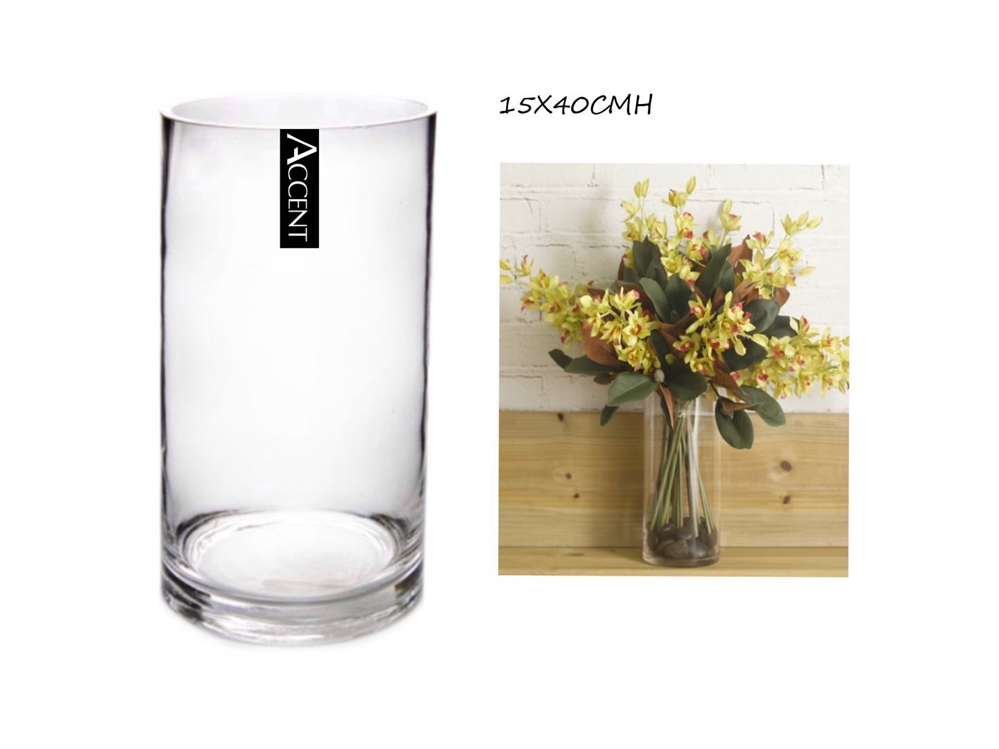 GLASS CYLINDER VASE 15X40CMH. GVA30289