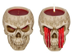 15X18CM SKULL CANDLE WEEPING TEARS OF BLOOD (CRIES RED WAX WHEN BURNING).  SKULCANW