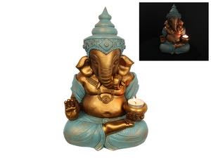 31CM GOLD SITTING GANESH WITH TEALIGHT HOLDER. GANTURTL