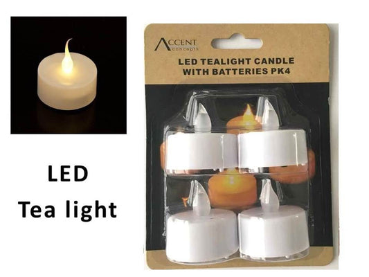 LED TEALIGHT CANDLE WITH BATTERIES PK4 3.8x4.5cm. TLH4064