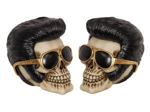 16CM ELVIS SKULL WITH GOLD GLASSES. SKUELVIS