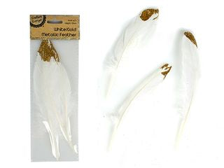 WHITE/GOLD GLITTER FEATHER/3  CRAFT 197064
