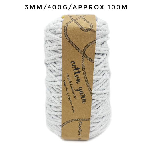 MACRAME COTTON YARN 100mtrs 3mm 400g WHITE. CRA29710