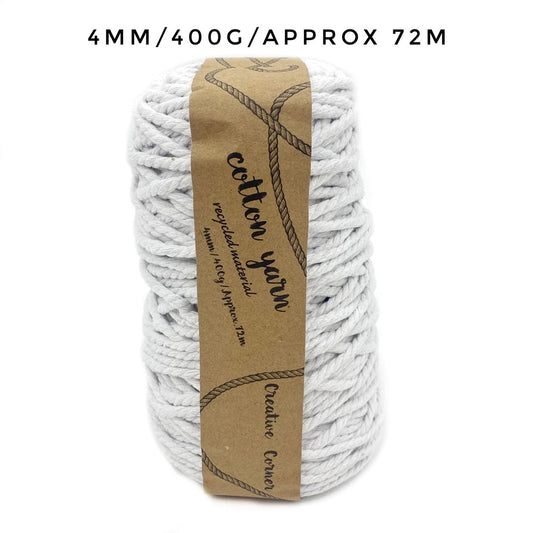 MACRAME COTTON YARN 72mtrs 4mm 400g WHITE. CRA29711