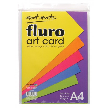 MM Fluro Art Card Pack 5 cols 230gsm 30pc A4