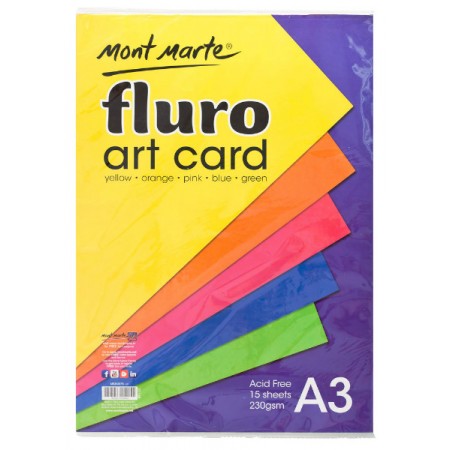 MM Fluro Art Card Pack 5 cols 230gsm 15pc A3